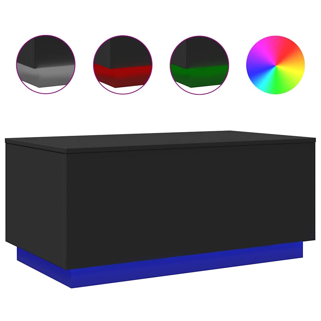 Tavolino da Soggiorno con Luci LED Nero 90x50x40 cm | homemem39