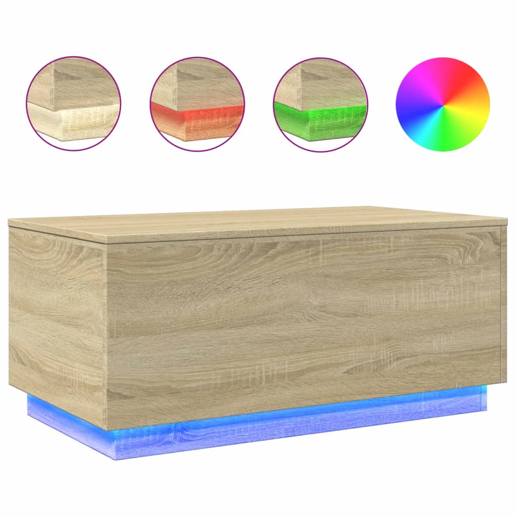 Tavolino da Soggiorno con Luci LED Rovere Sonoma 90x50x40 cm | homemem39