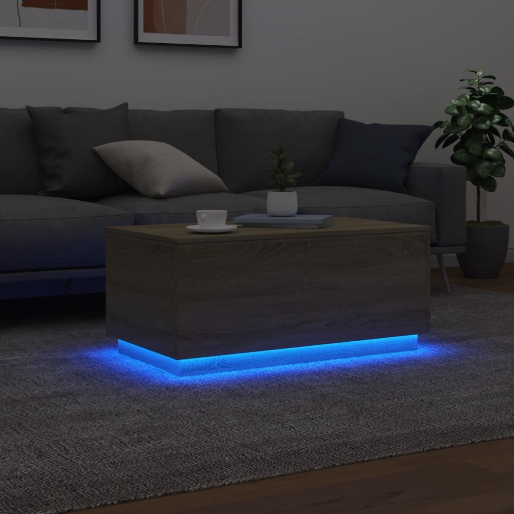 Tavolino da Soggiorno con Luci LED Rovere Sonoma 90x50x40 cm | homemem39