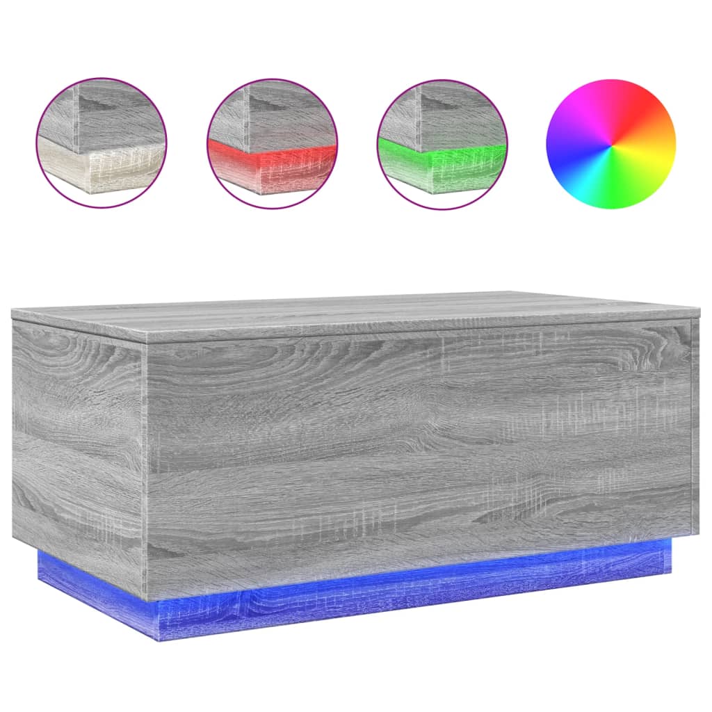 Tavolino da Soggiorno con Luci LED Grigio Sonoma 90x50x40 cm | homemem39