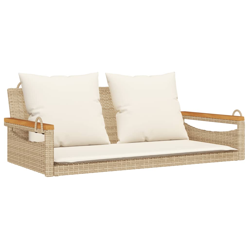 Panchina a Dondolo con Cuscini Beige 109x62x40 cm in Polyrattan