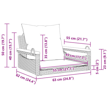 Panchina a Dondolo con Cuscini Nera 63x62x40 cm in Polyrattan - homemem39