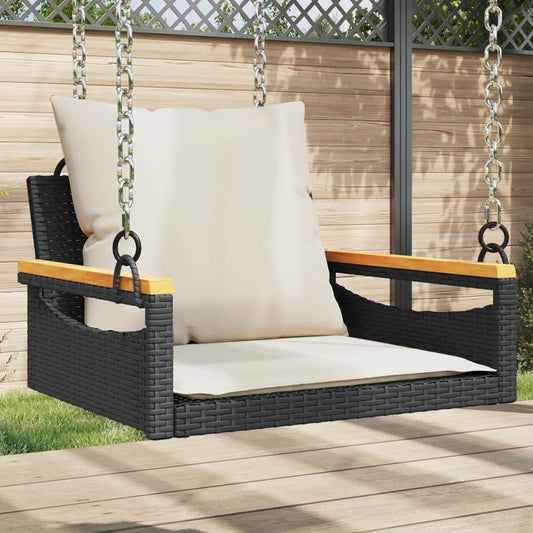 Panchina a Dondolo con Cuscini Nera 63x62x40 cm in Polyrattan - homemem39
