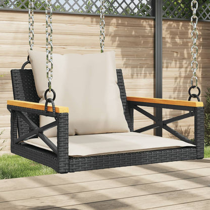 Panchina a Dondolo con Cuscini Nera 63x62x40 cm in Polyrattan