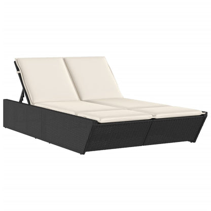 Double Sun Lounger with Black Polyrattan Cushions