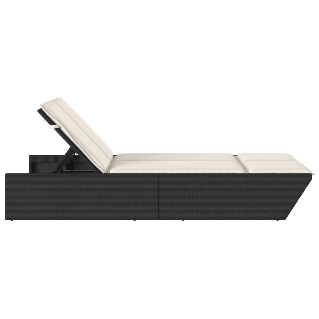 Double Sun Lounger with Black Polyrattan Cushions