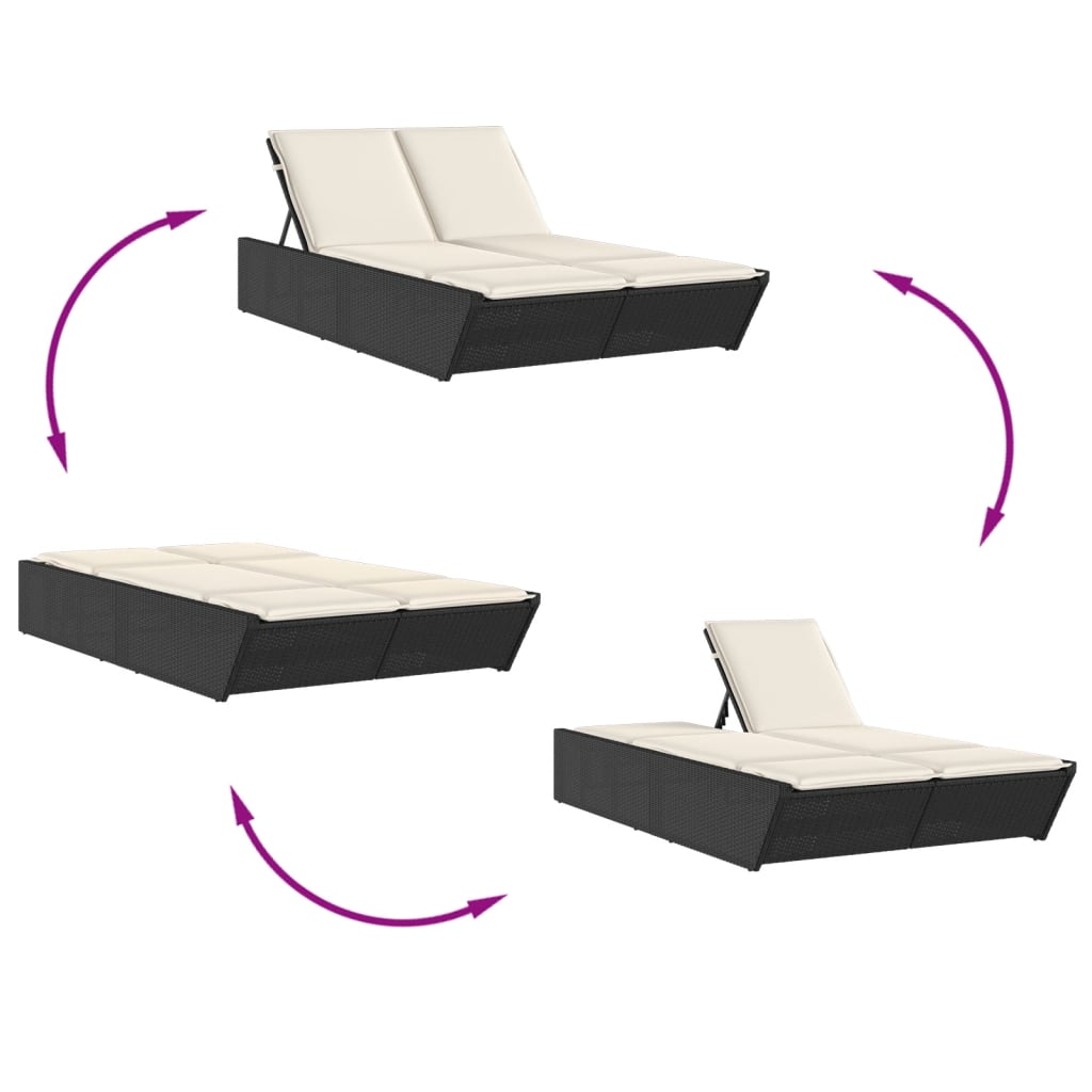 Double Sun Lounger with Black Polyrattan Cushions