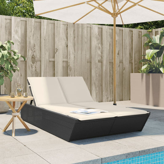 Double Sun Lounger with Black Polyrattan Cushions