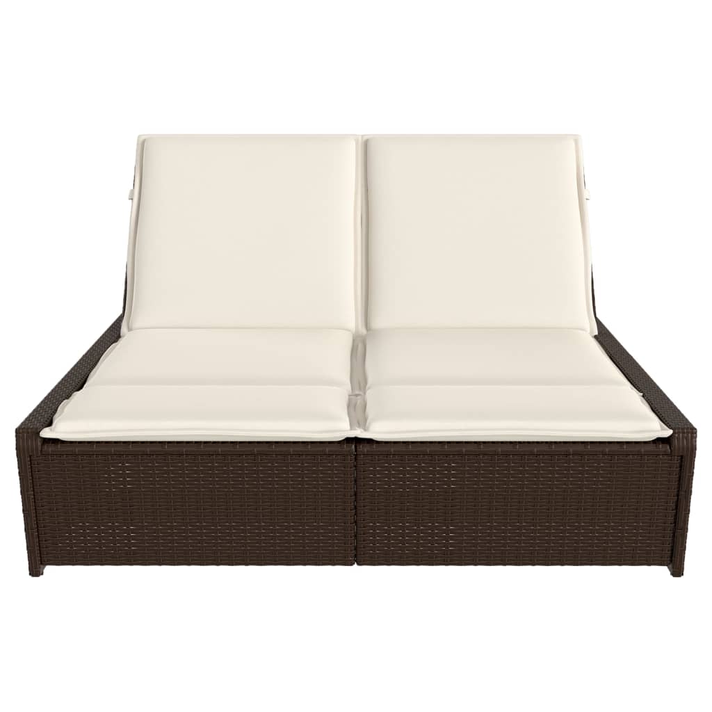 Sun lounger with brown cushions in polyrattan