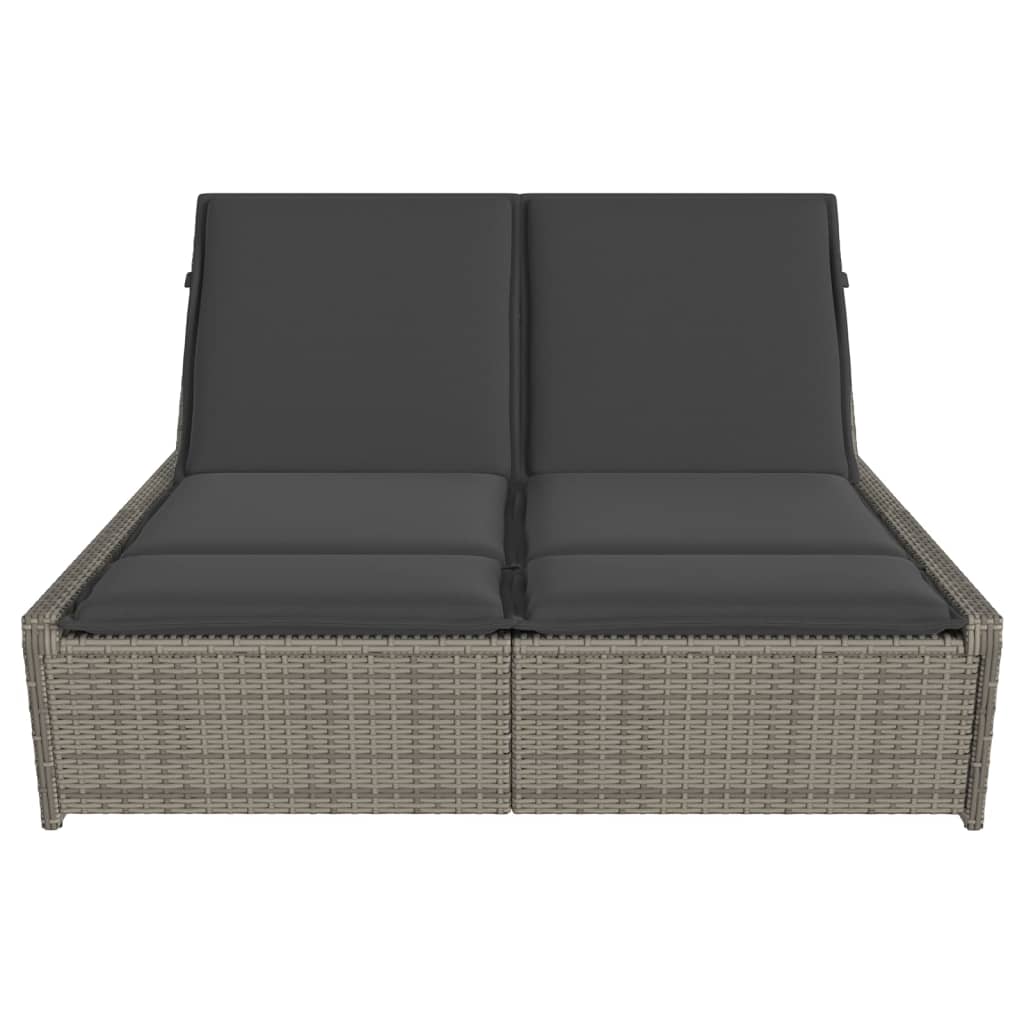 Double Sun Lounger with Gray Polyrattan Cushions