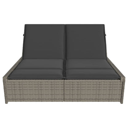 Double Sun Lounger with Gray Polyrattan Cushions