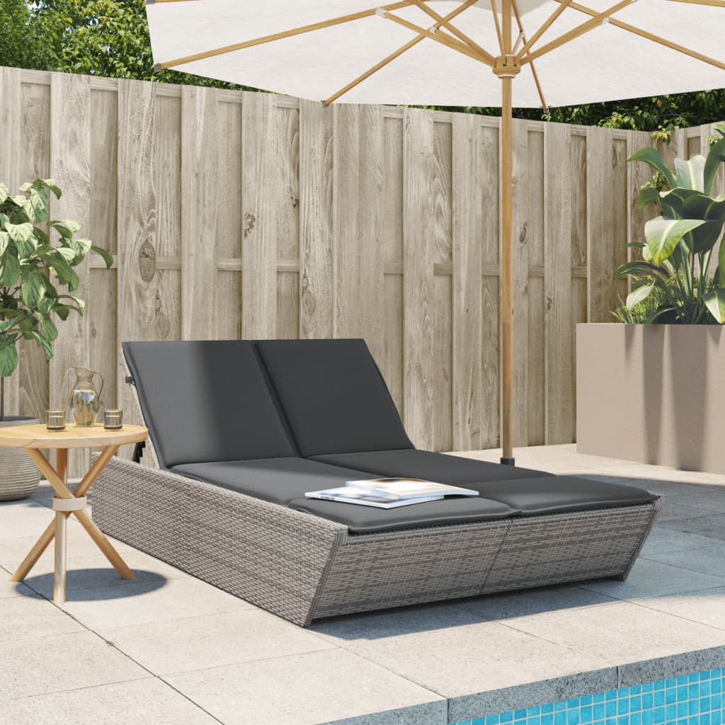Double Sun Lounger with Gray Polyrattan Cushions