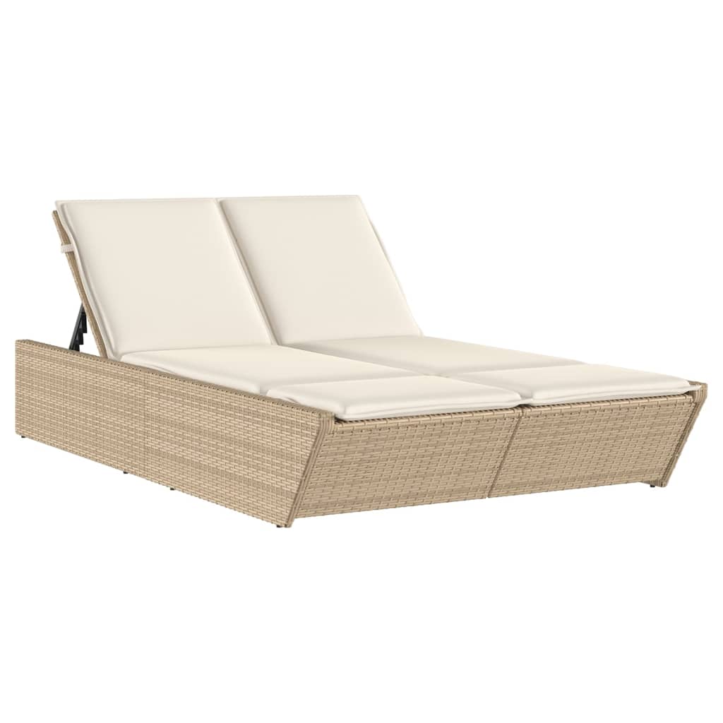 Lettino Prendisole con Cuscini Beige in Polyrattan - homemem39