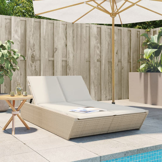 Lettino Prendisole con Cuscini Beige in Polyrattan - homemem39