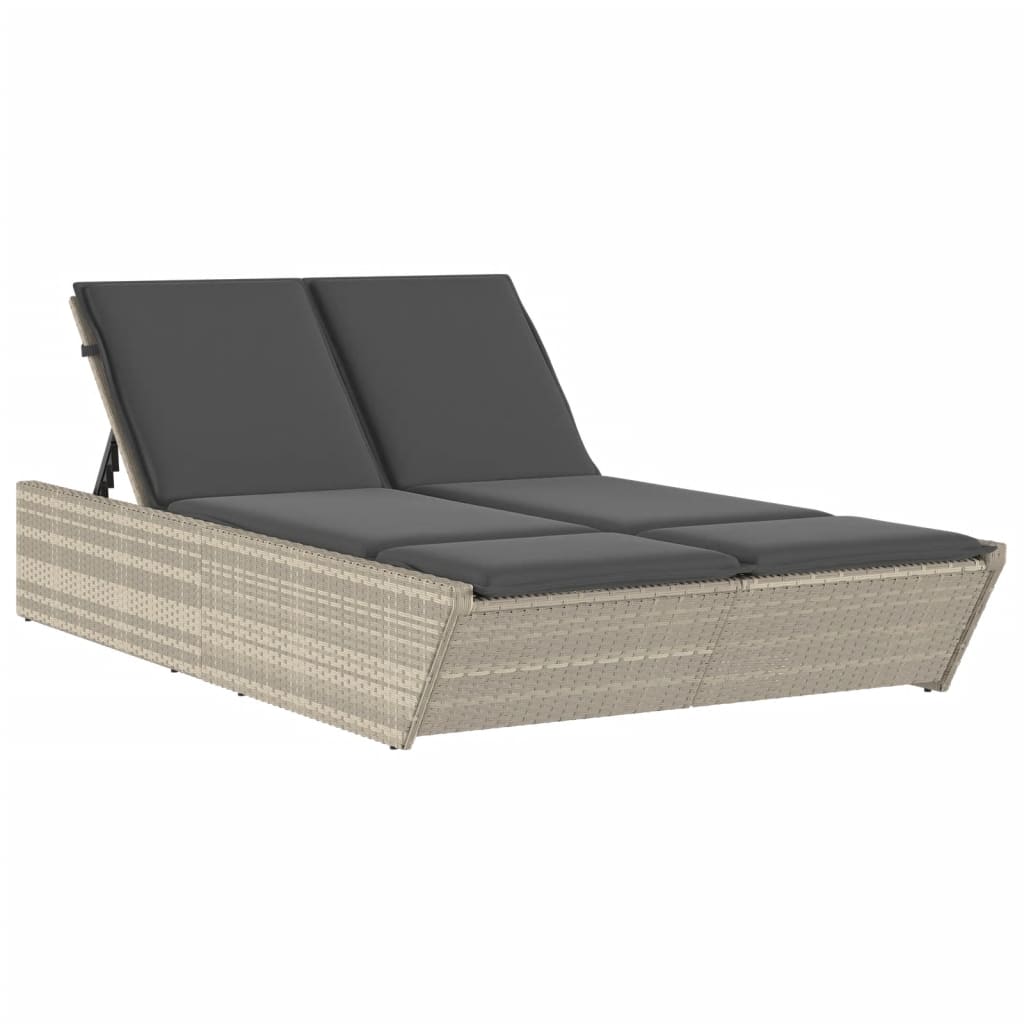 Double Sun Lounger with Light Gray Polyrattan Cushions