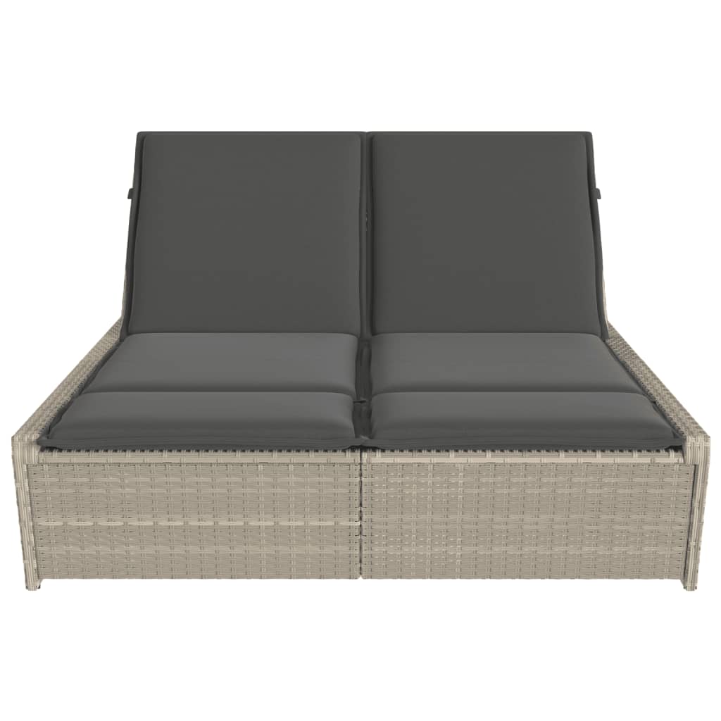 Double Sun Lounger with Light Gray Polyrattan Cushions