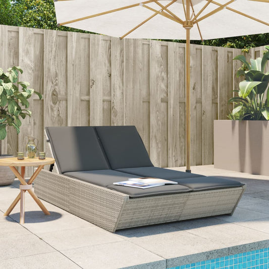 Double Sun Lounger with Light Gray Polyrattan Cushions