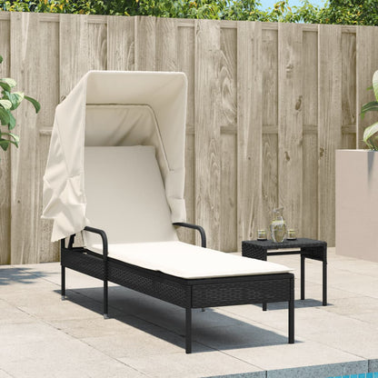 Sun Lounger with Black Polyrattan Canopy