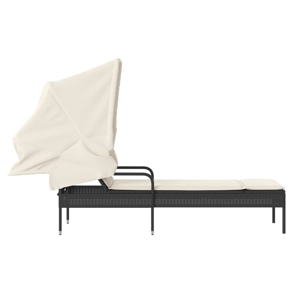 Sun Lounger with Black Polyrattan Canopy