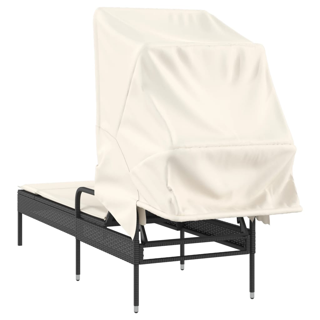 Sun Lounger with Black Polyrattan Canopy