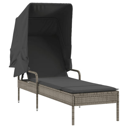 Sun Lounger with Gray Polyrattan Canopy