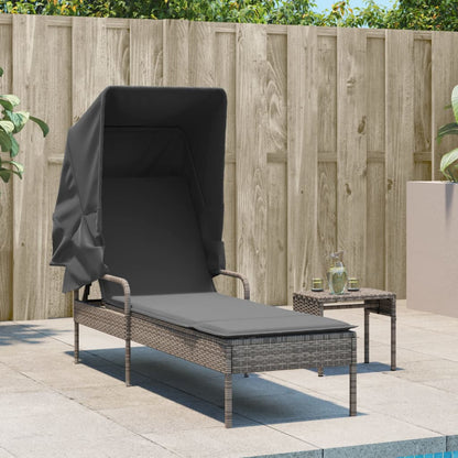 Sun Lounger with Gray Polyrattan Canopy