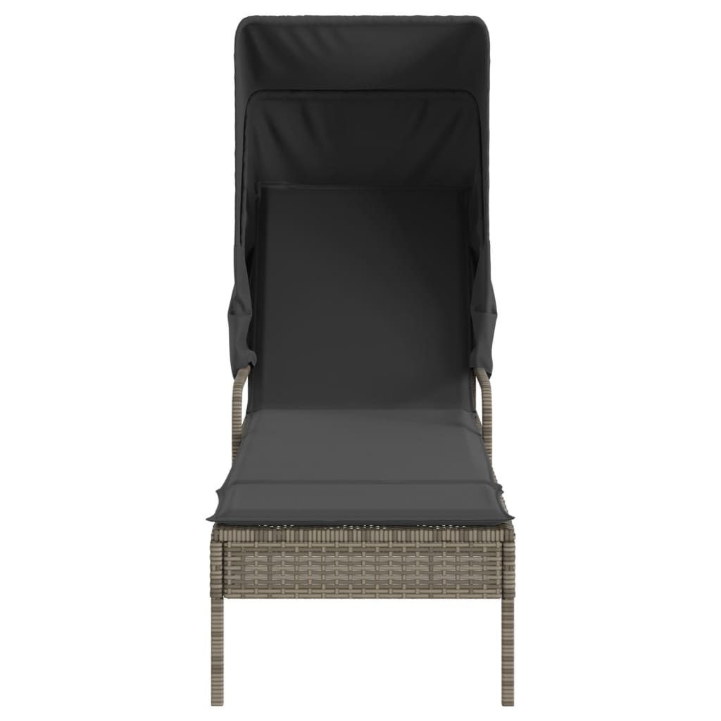 Sun Lounger with Gray Polyrattan Canopy