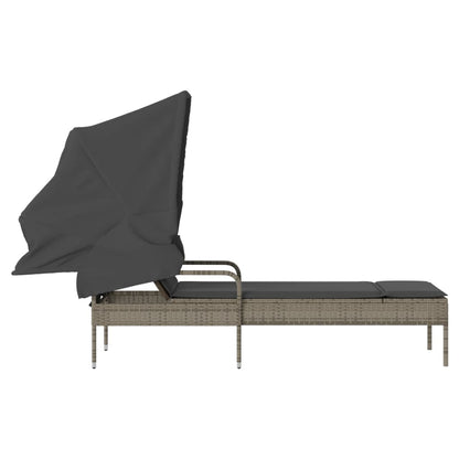 Sun Lounger with Gray Polyrattan Canopy