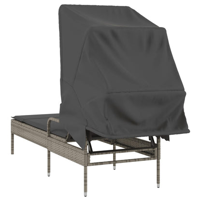 Sun Lounger with Gray Polyrattan Canopy