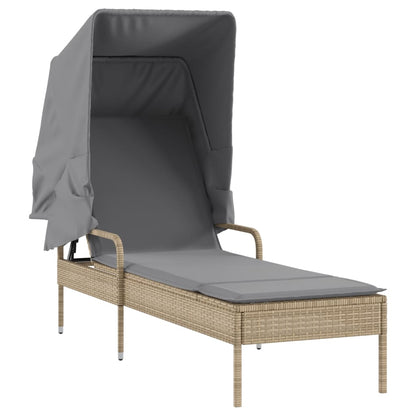 Sunbed with Beige Polyrattan Canopy