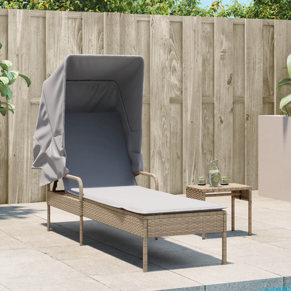 Sunbed with Beige Polyrattan Canopy