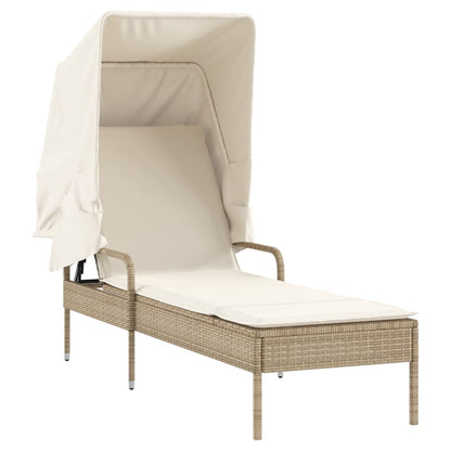 Lettino Prendisole con Baldacchino Beige in Polyrattan