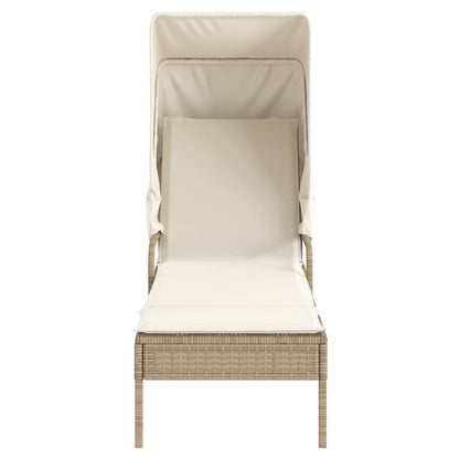 Sunbed with Beige Polyrattan Canopy