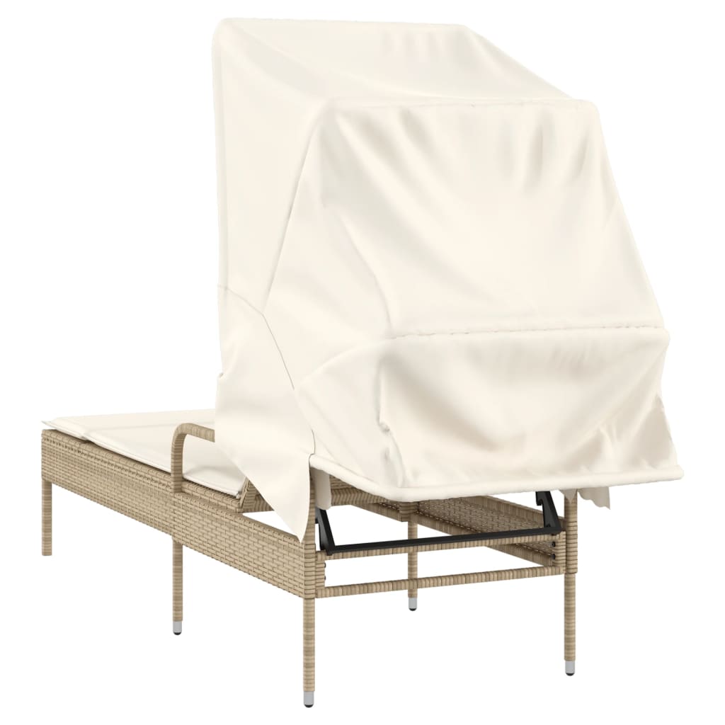 Sunbed with Beige Polyrattan Canopy