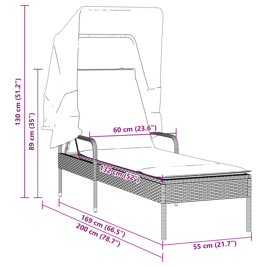 Sunbed with Beige Polyrattan Canopy