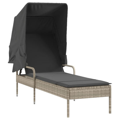 Sun Lounger with Light Gray Polyrattan Canopy