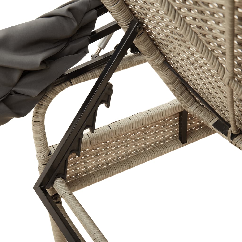 Sun Lounger with Light Gray Polyrattan Canopy