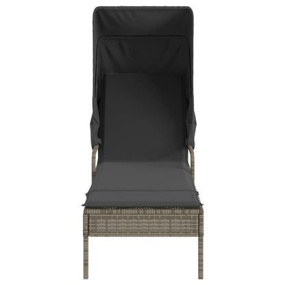 Sun lounger with canopy and gray polyrattan table