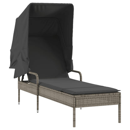 Sun lounger with canopy and gray polyrattan table