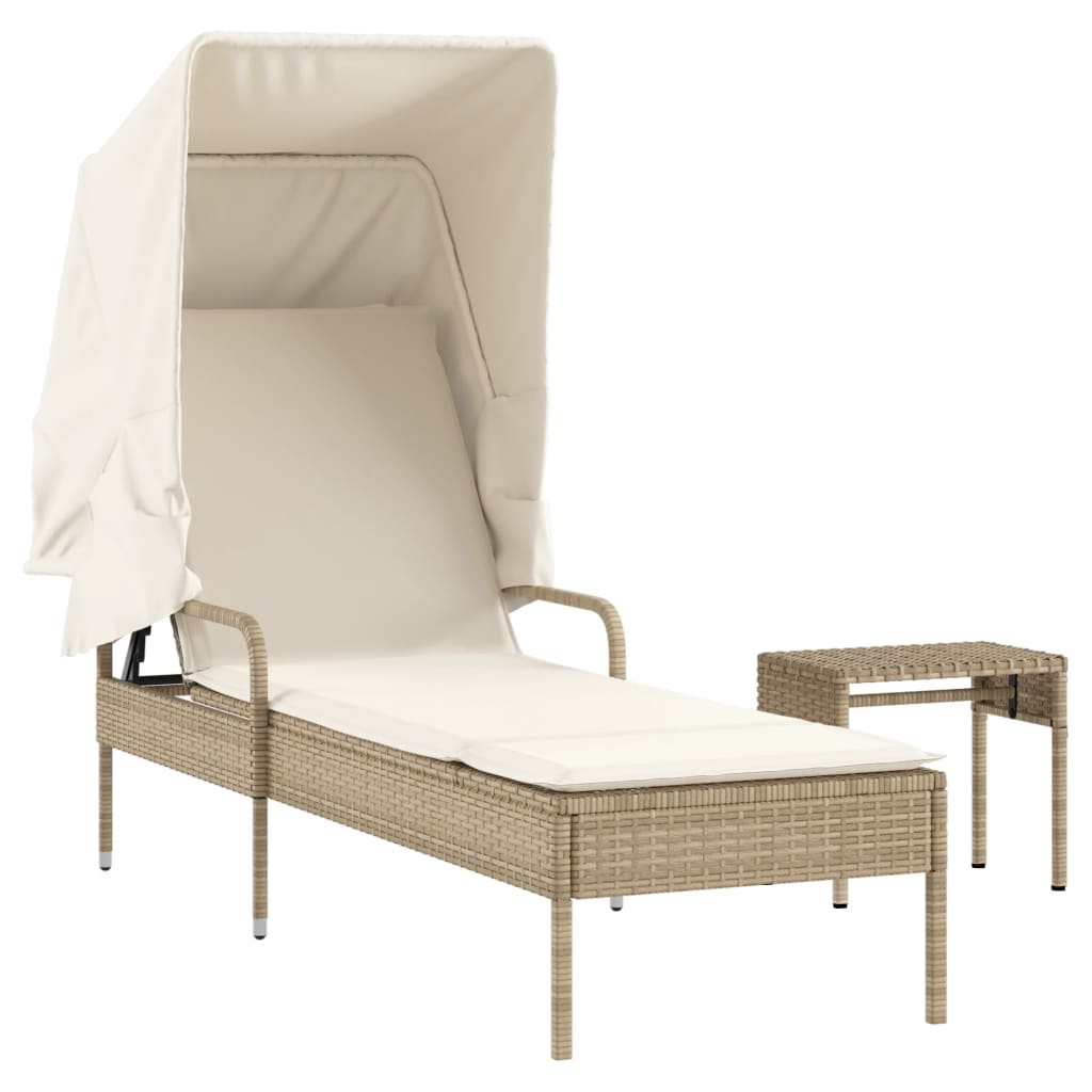 Lettino Prendisole con Baldacchino e Tavolino Beige Polyrattan - homemem39