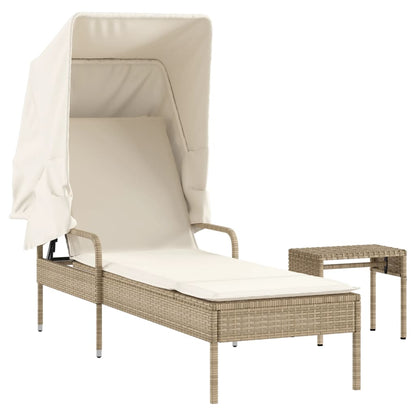 Lettino Prendisole con Baldacchino e Tavolino Beige Polyrattan - homemem39