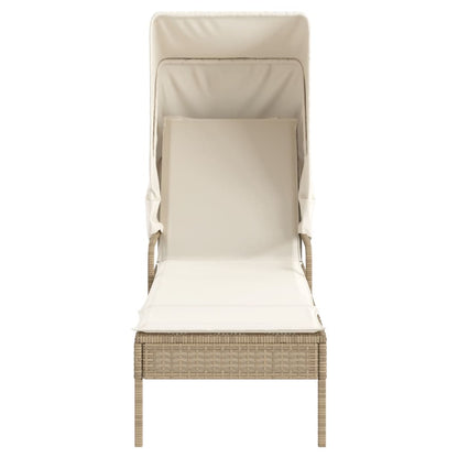 Lettino Prendisole con Baldacchino e Tavolino Beige Polyrattan - homemem39