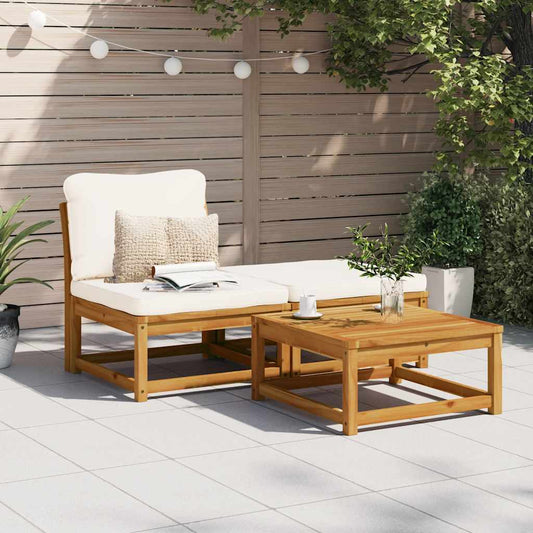 Set Mobili da Giardino 3pz con Cuscini Legno Massello di Acacia - homemem39