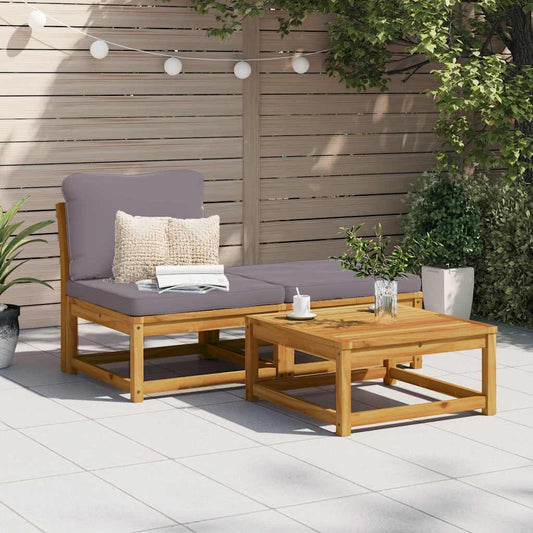 Set Mobili da Giardino 3pz con Cuscini Legno Massello di Acacia - homemem39
