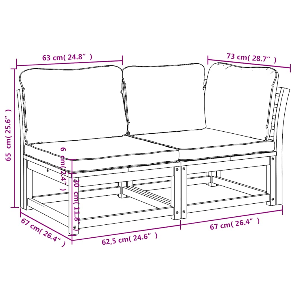 Set Salotto da Giardino 2 pz con Cuscini Legno Massello Acacia