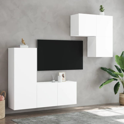 Mobili TV a Muro 4pz Bianchi in Legno Multistrato