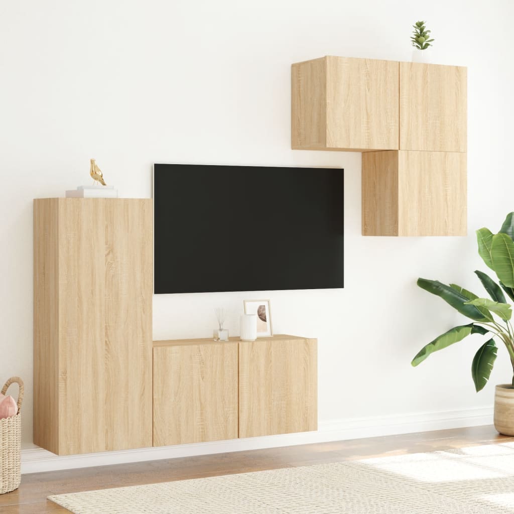 Mobili TV a Muro 4pz Rovere Sonoma in Legno Multistrato