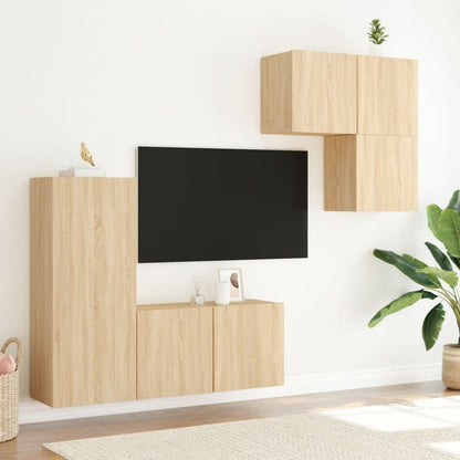 Mobili TV a Muro 4pz Rovere Sonoma in Legno Multistrato