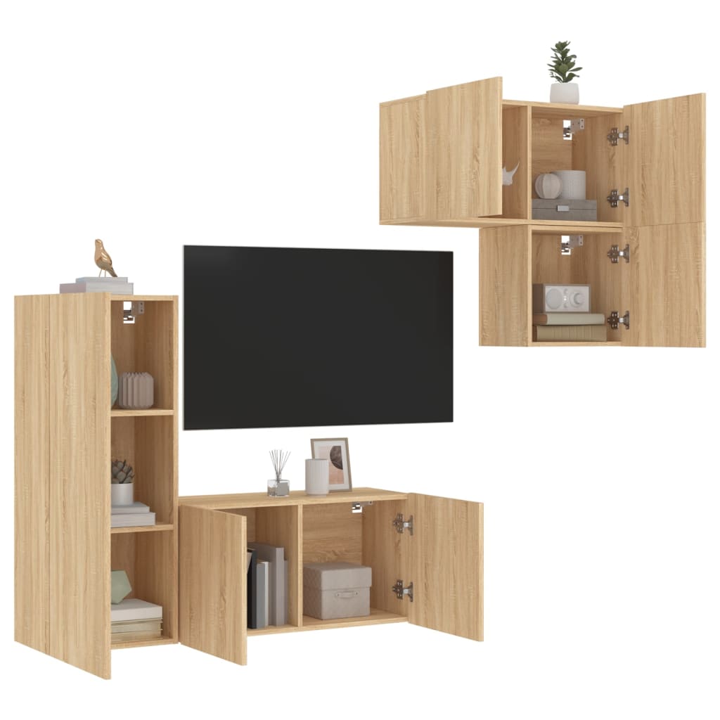 Mobili TV a Muro 4pz Rovere Sonoma in Legno Multistrato