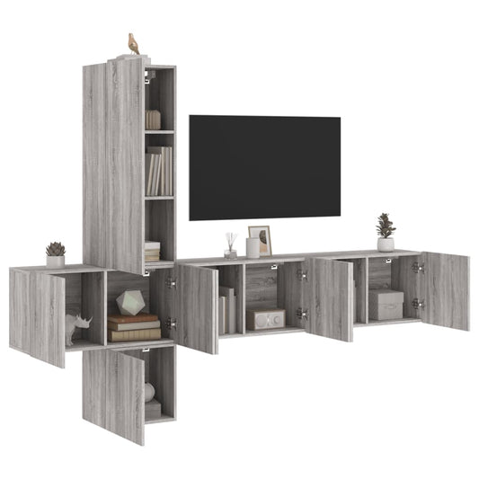 Mobili TV a Muro 5pz Grigio Sonoma in Legno Multistrato